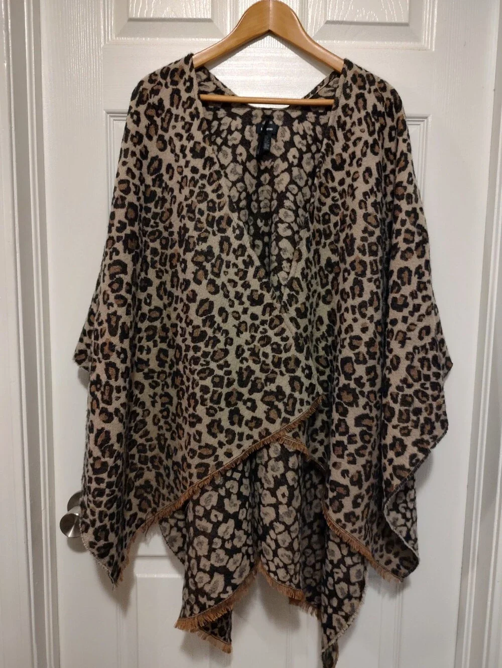 Leopard Print Wrap Poncho - Beige & Black